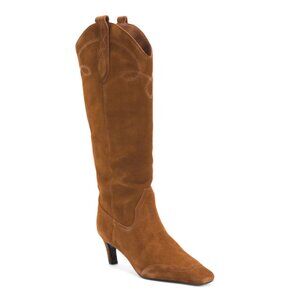 BLACK SUEDE STUDIO Caramel Suede Selta Square Toe Western Boots